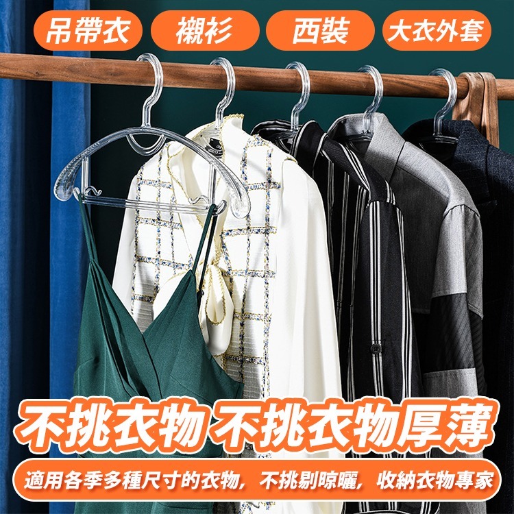 【台灣快速出貨】(20支)透明寬肩衣架 無痕衣架 半圓衣架 曬衣架 晾衣架 衣架 41cm成人衣架 吊帶衣架 收納女王-細節圖2