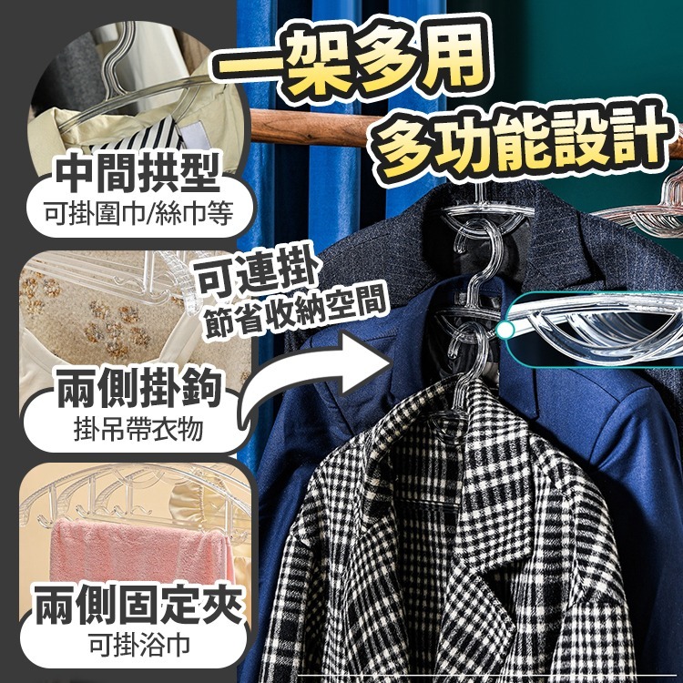 【台灣快速出貨】(20支)透明寬肩衣架 無痕衣架 半圓衣架 曬衣架 晾衣架 衣架 41cm成人衣架 吊帶衣架 收納女王-細節圖6