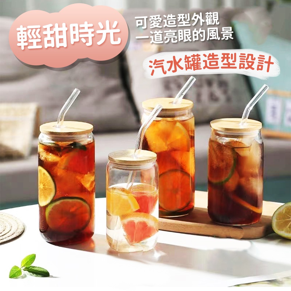 【台灣快速出貨】耐熱玻璃杯 530ml可樂杯 高硼硅水杯 茶杯 調酒杯 吸管杯 咖啡杯 木蓋杯 易開罐造型杯 收納女王-細節圖2
