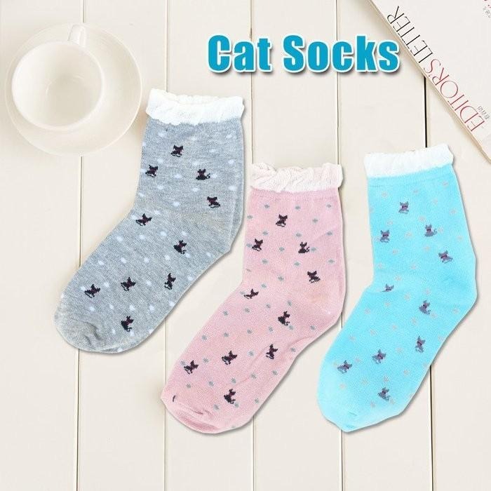 隔日出貨 點點小貓中筒襪 透氣 棉襪 短襪 襪子 船型短襪 女款襪 收納女王 ASA521-細節圖2