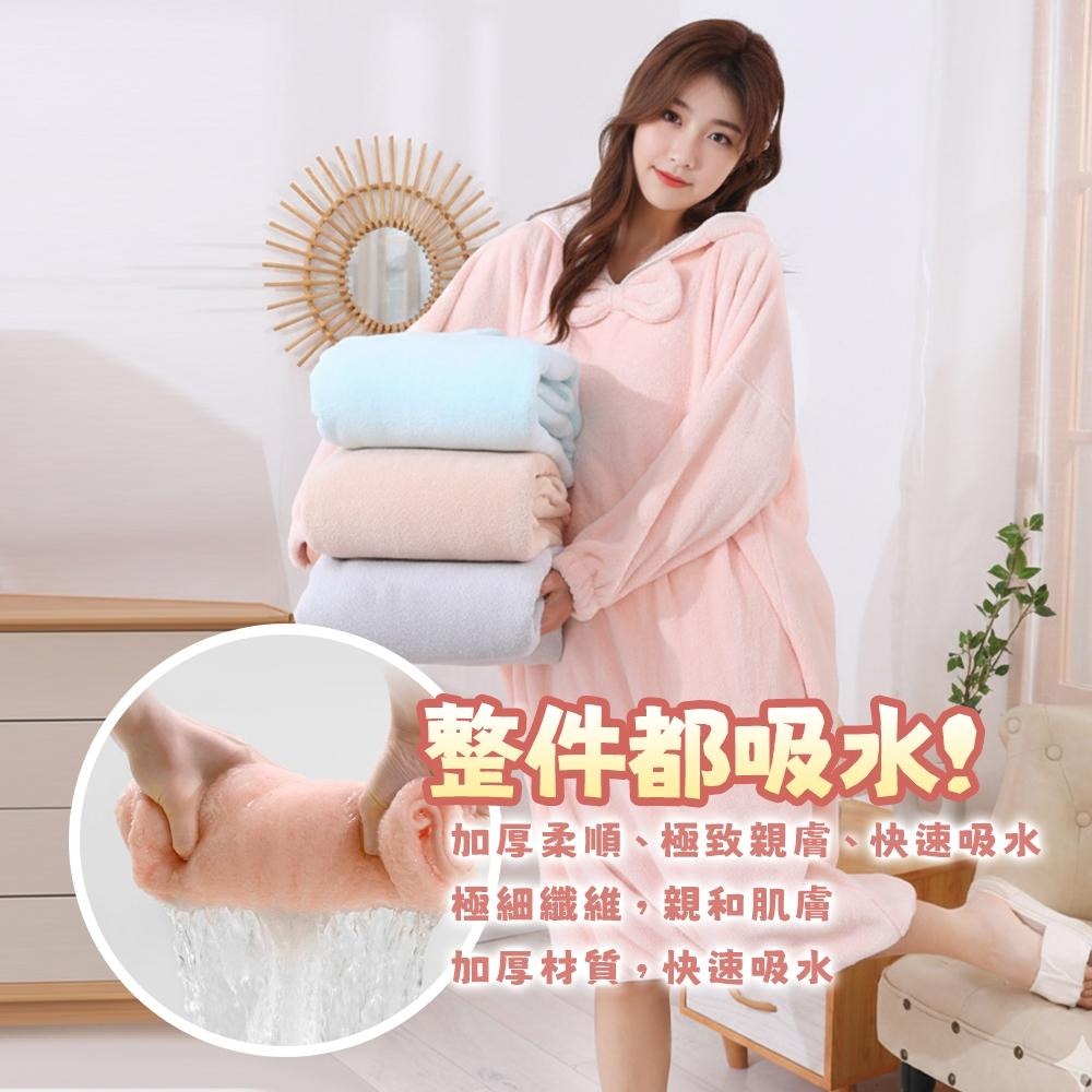 隔日出貨 加厚極細連帽吸水浴袍 睡袍 斗篷睡衣 浴衣 珊瑚絨睡袍 浴袍女收納女王 JAA630-細節圖6