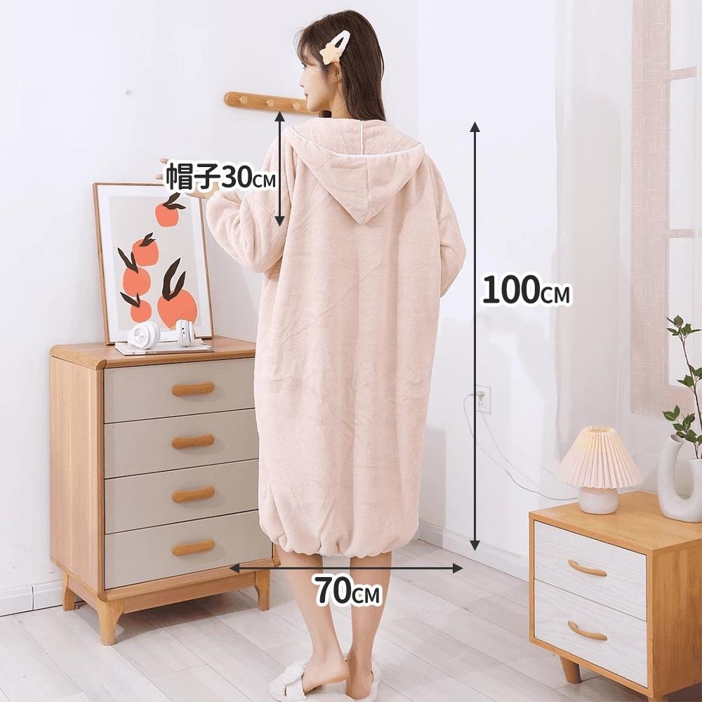 隔日出貨 加厚極細連帽吸水浴袍 睡袍 斗篷睡衣 浴衣 珊瑚絨睡袍 浴袍女收納女王 JAA630-細節圖9