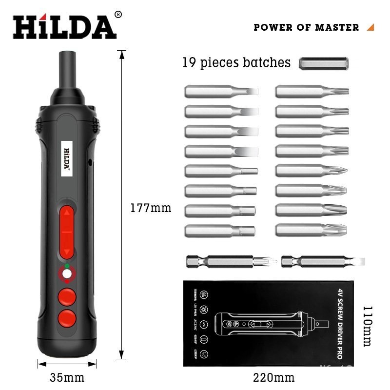 HiLDA電動螺絲刀套裝充電式鋰電起子機迷你螺絲刀LED燈-細節圖2
