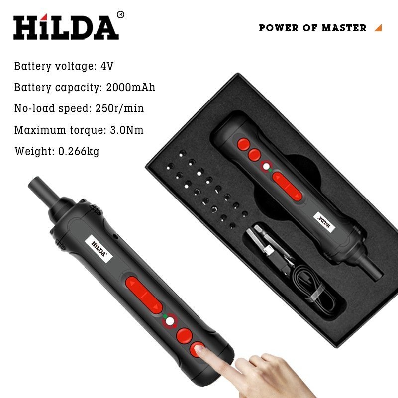 HiLDA電動螺絲刀套裝充電式鋰電起子機迷你螺絲刀LED燈-細節圖3