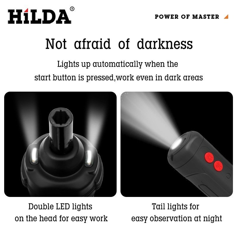 HiLDA電動螺絲刀套裝充電式鋰電起子機迷你螺絲刀LED燈-細節圖5