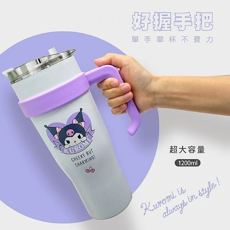 三麗鷗 酷洛米 巨無霸隨行冰霸杯 俏皮愛心款 1200ml 304不鏽鋼冰霸杯 不鏽鋼杯 冰壩杯 冰霸杯 手搖杯 飲料杯-細節圖4