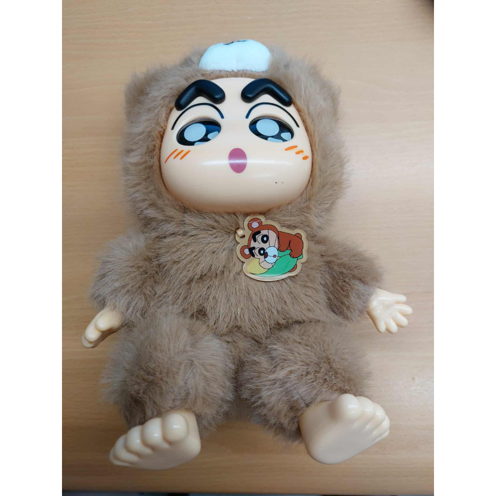 正版 蠟筆小新 小新 搪膠 毛絨 玩偶 幻想森林 棕熊款-細節圖2