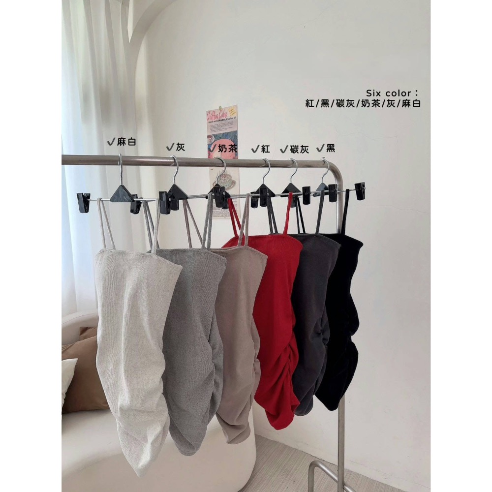 【FASCINO🌕】預購｜氛圍感鈕釦外罩＋肩帶內杯平口抓皺短洋裝（6色）#11458-細節圖9