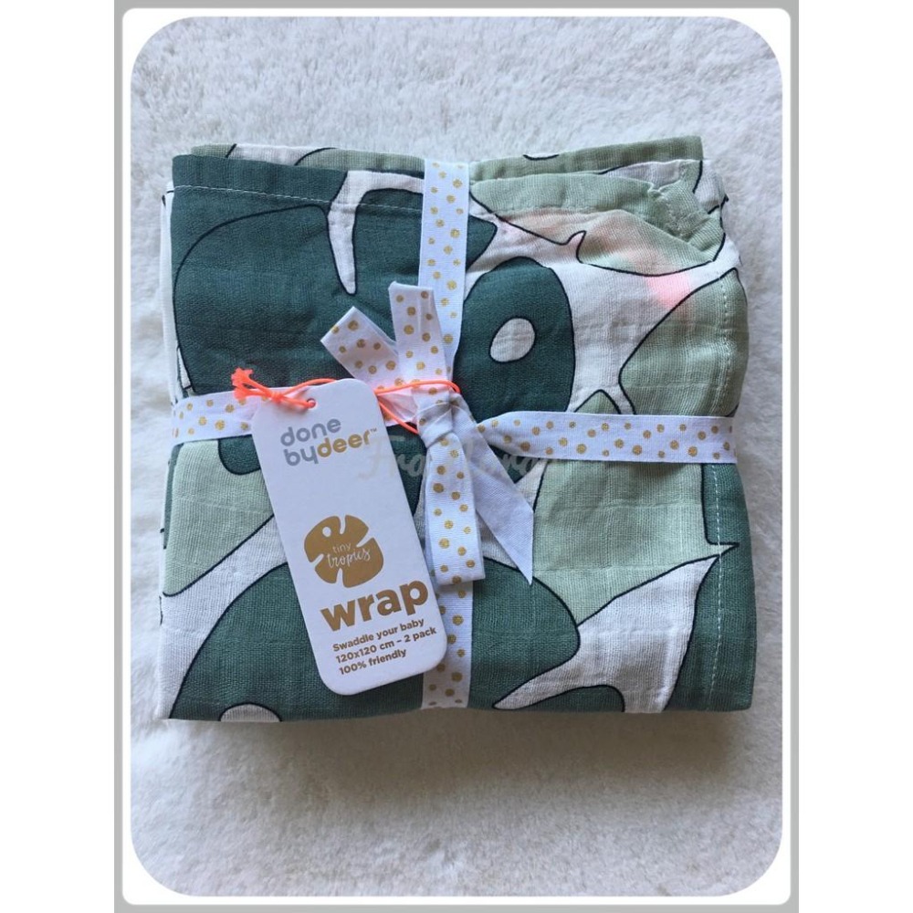 【現貨】丹麥 Done By Deer 100% 純棉 新生兒包巾 拍嗝巾 2入 Tiny tropics 小小熱帶雨林-細節圖4