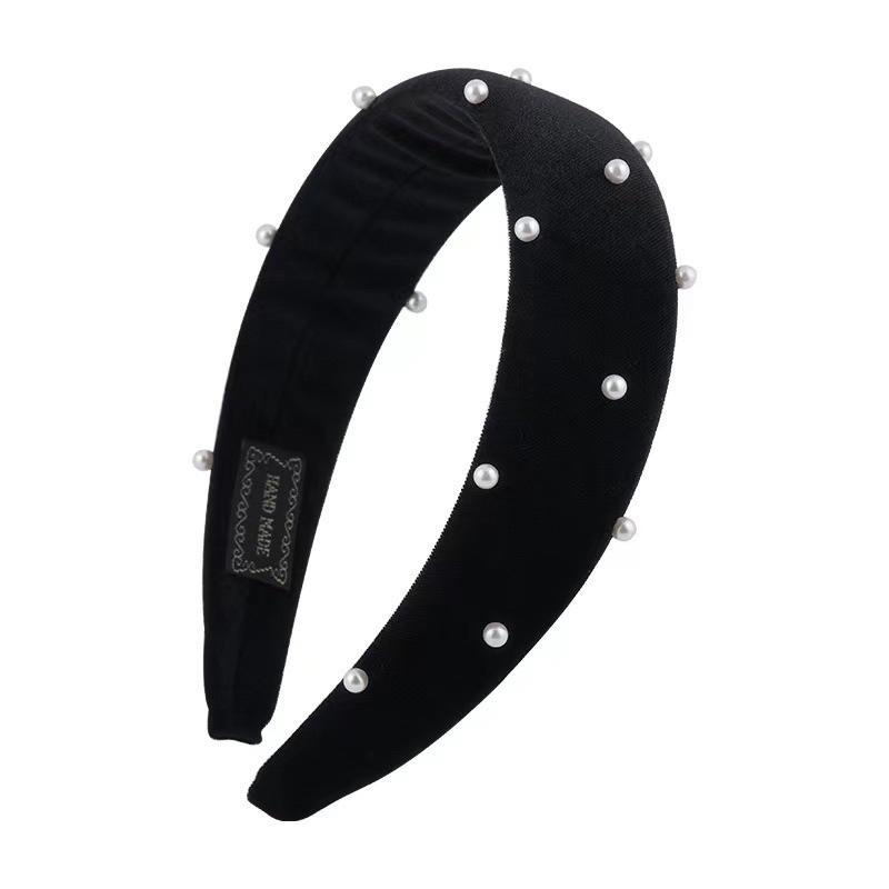 現貨✨黑色絲絨珍珠寬版髮箍-細節圖3