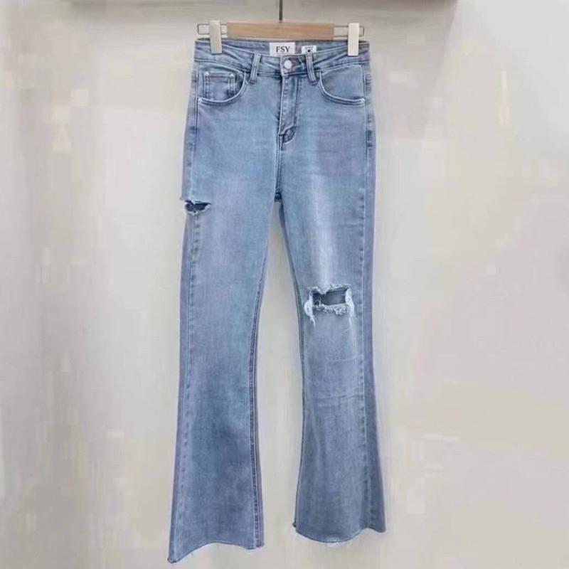 現貨🔥FSY 直播熱賣款 // 質感水洗割破巨彈淺色牛仔長褲👖-細節圖2
