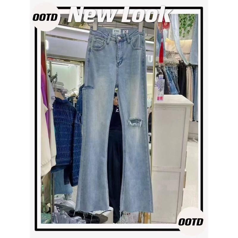 現貨🔥FSY 直播熱賣款 // 質感水洗割破巨彈淺色牛仔長褲👖-細節圖6