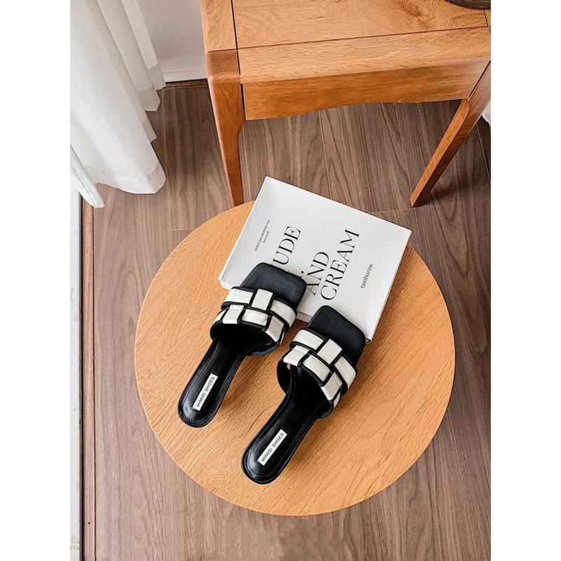 預購款❗️撞色拼接編織感涼跟鞋👡-細節圖3