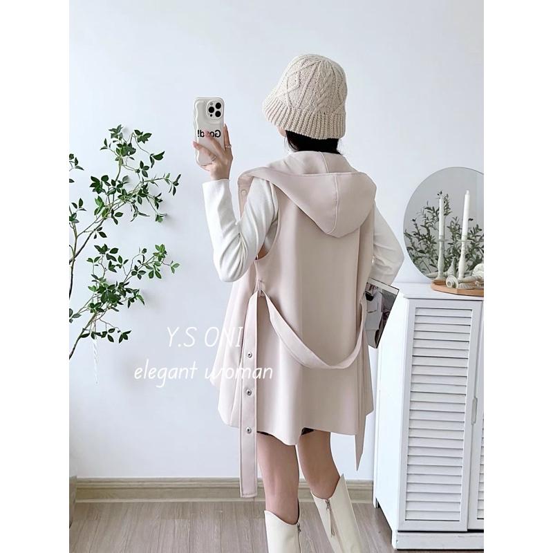 [Y.S OIN]現貨-連帽縮腰顯瘦風衣背心（有內裡/有口袋）-細節圖5