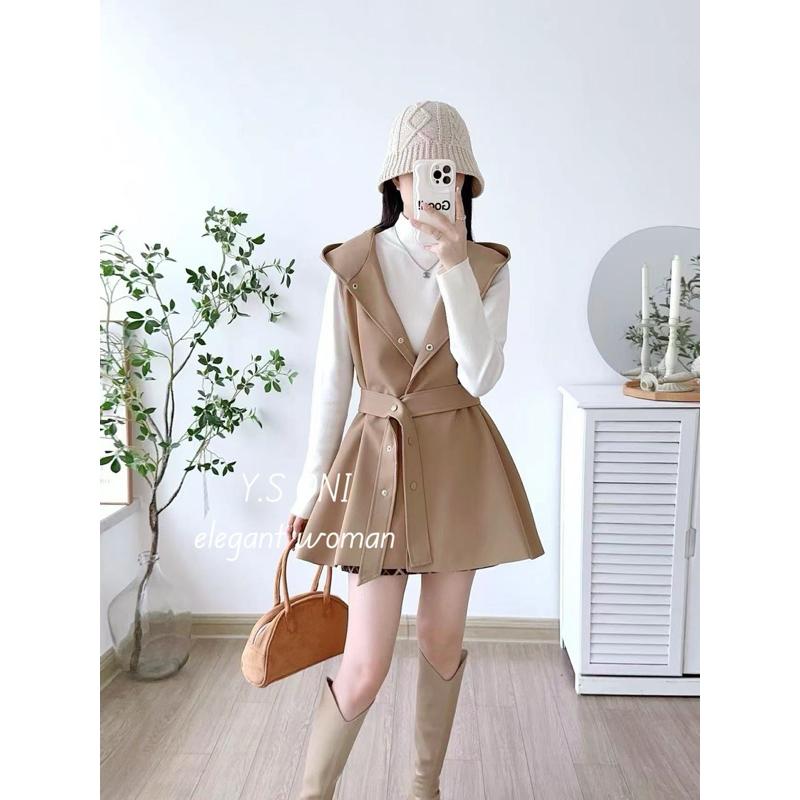 [Y.S OIN]現貨-連帽縮腰顯瘦風衣背心（有內裡/有口袋）-細節圖7