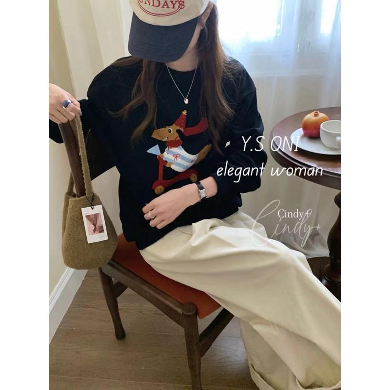 [Y.S ONI ]現貨-《韓國egg》重工毛巾刺繡臘腸狗衛衣-細節圖2