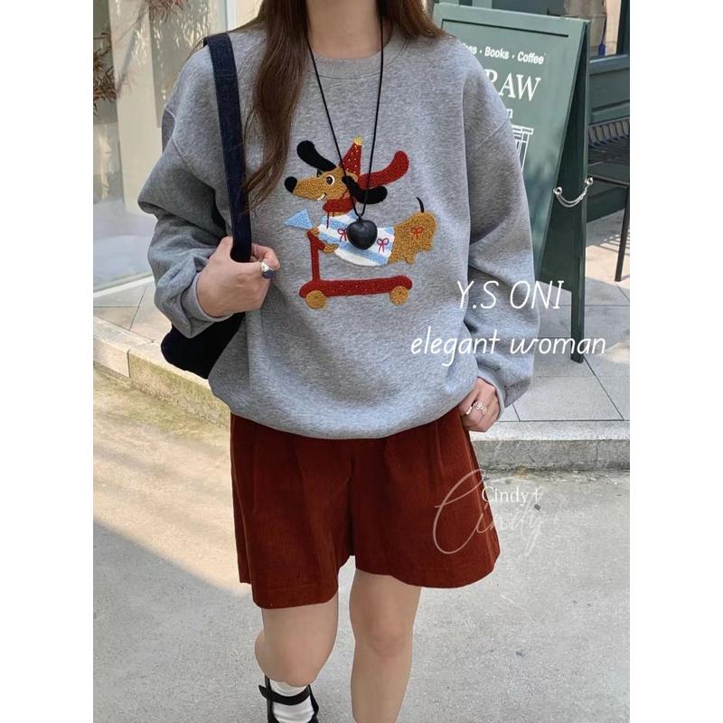 [Y.S ONI ]現貨-《韓國egg》重工毛巾刺繡臘腸狗衛衣-細節圖4