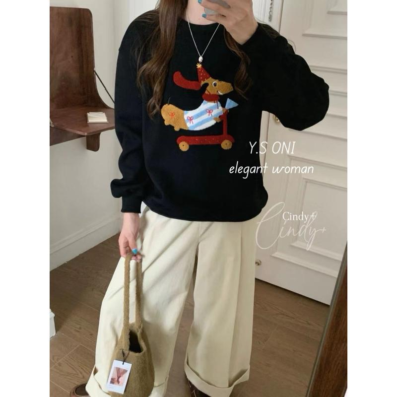 [Y.S ONI ]現貨-《韓國egg》重工毛巾刺繡臘腸狗衛衣-細節圖5