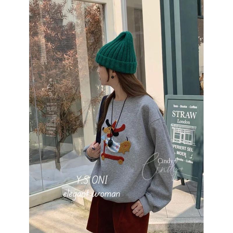 [Y.S ONI ]現貨-《韓國egg》重工毛巾刺繡臘腸狗衛衣-細節圖7