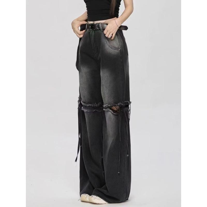 [Y.S ONI ] 現貨 🛒FSY🇰🇷美式重工拼接破洞直筒寬褲#61238-細節圖2