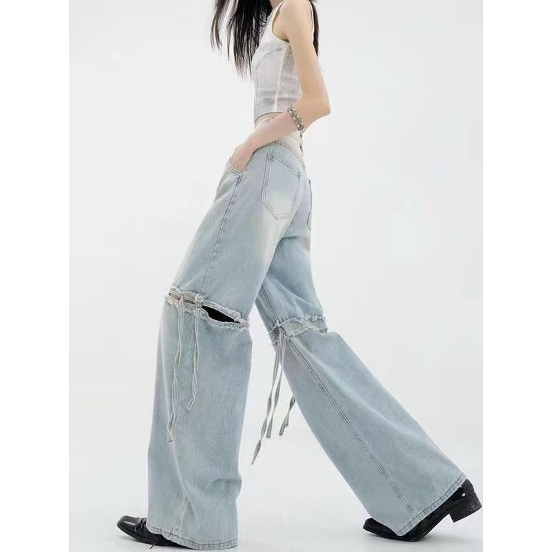 [Y.S ONI ] 現貨 🛒FSY🇰🇷美式重工拼接破洞直筒寬褲#61238-細節圖6