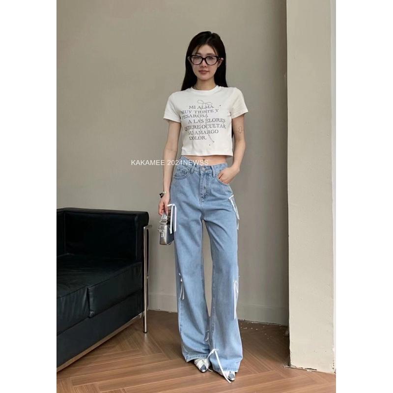 [Y.S ONI ] 現貨 🛒無彈 蝴蝶結女俠客落地牛仔褲#2933-細節圖5