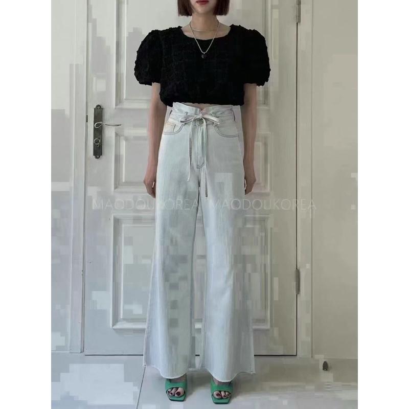 [Y.S ONI ] 現貨 🛒FSY🇰🇷超高腰顯腿長綁帶寬褲#10238#高腰#無彈#顯瘦#長腿褲-細節圖5