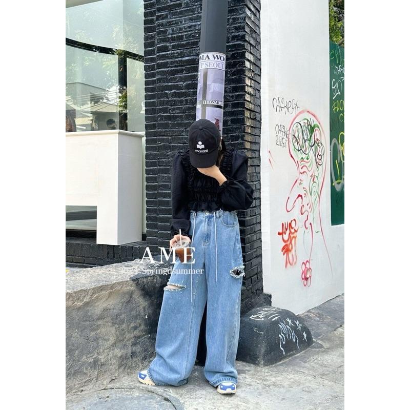 [Y.S ONI ] 現貨 🛒遺落的星空割破落地牛仔褲#2950-細節圖4