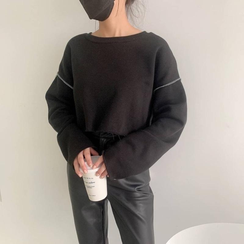 現貨🛒短版反車線內刷毛T-細節圖7