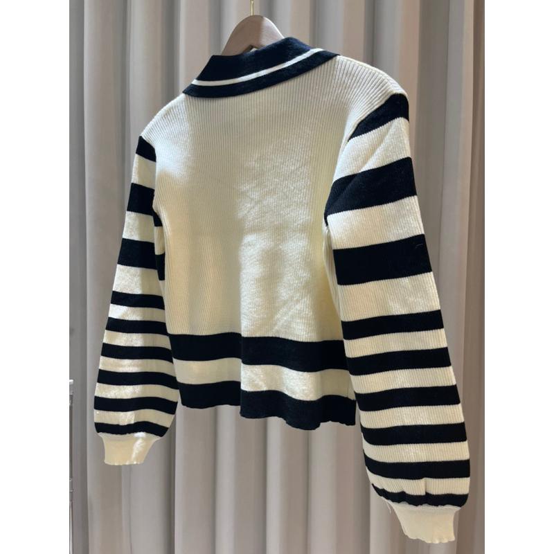 [Y.S ONI ]現貨🖤刺繡貓咪領子條紋針織澎袖上衣 襯衫 可愛 橫條紋 愛心 甜美-細節圖7