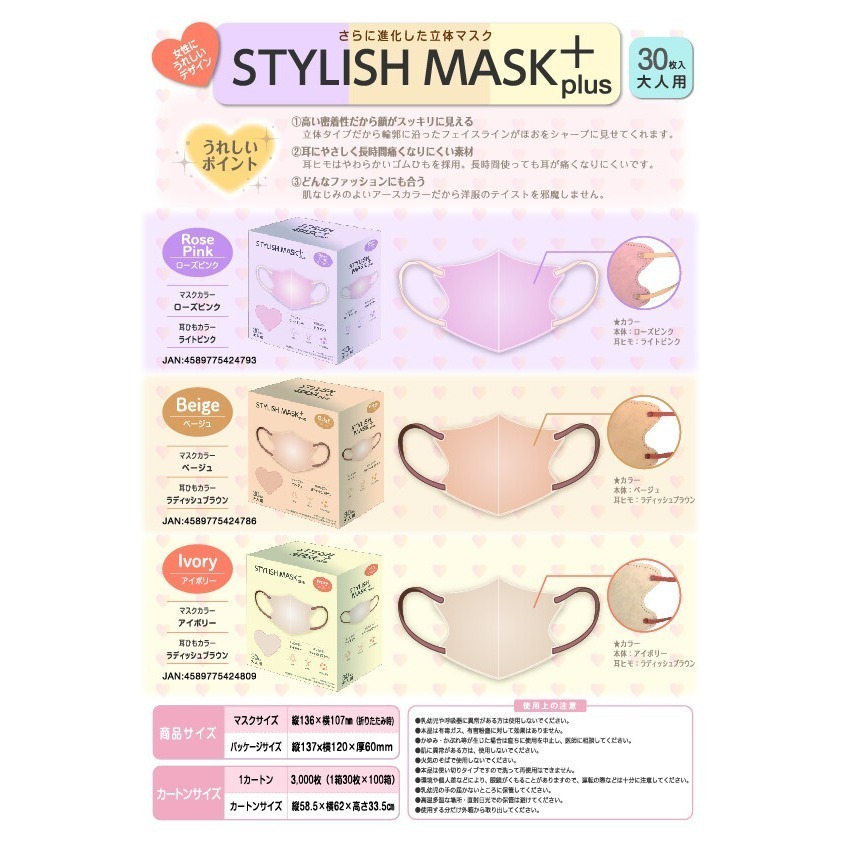 [現貨] 日本 STYLISH MASK+3D口罩 涼感口罩 10枚入 30枚入-細節圖4
