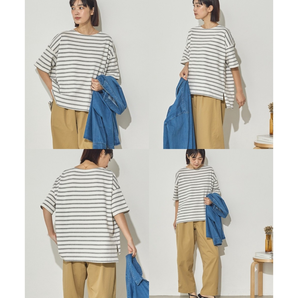 [預購] 日本 Sans Souci 34+ 橫條紋純棉T恤-細節圖2