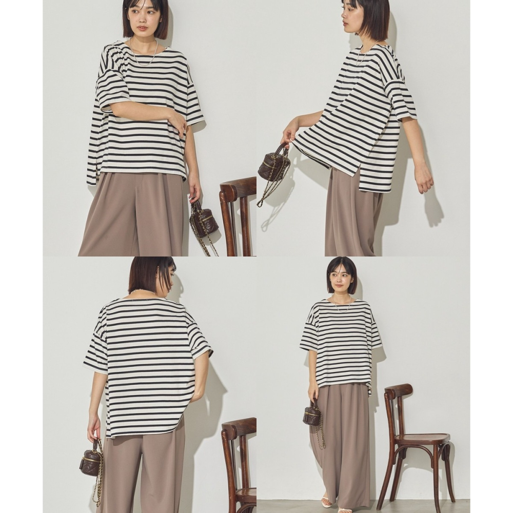 [預購] 日本 Sans Souci 34+ 橫條紋純棉T恤-細節圖3