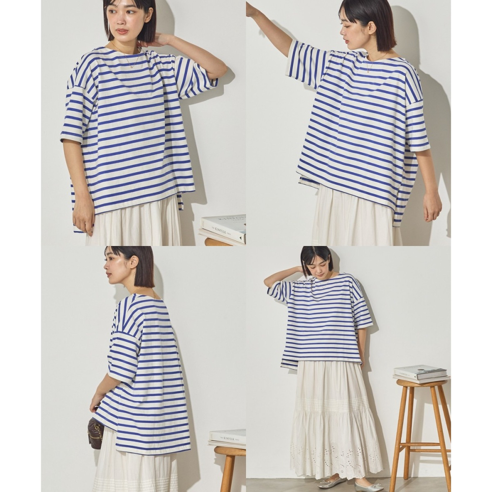 [預購] 日本 Sans Souci 34+ 橫條紋純棉T恤-細節圖4