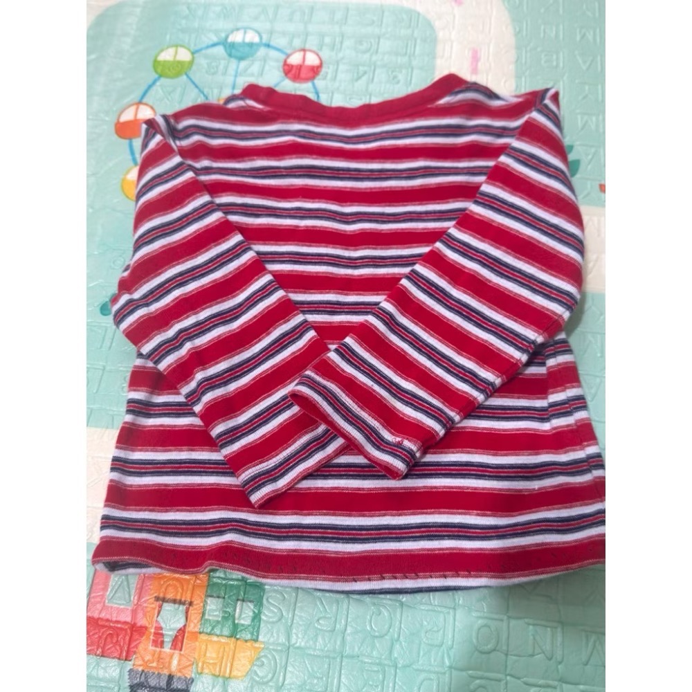 二手轉賣｜條紋熊熊刺繡上衣（約70-80cm）-細節圖3