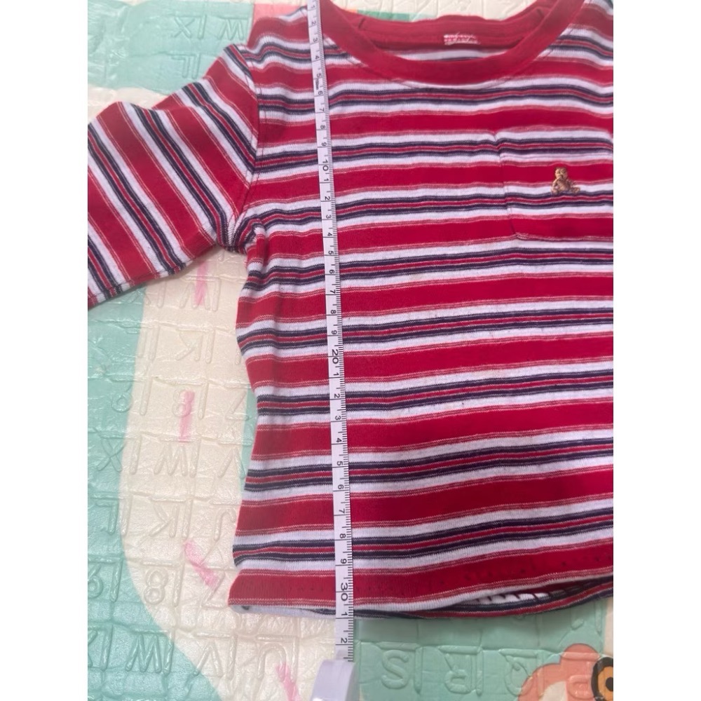 二手轉賣｜條紋熊熊刺繡上衣（約70-80cm）-細節圖4