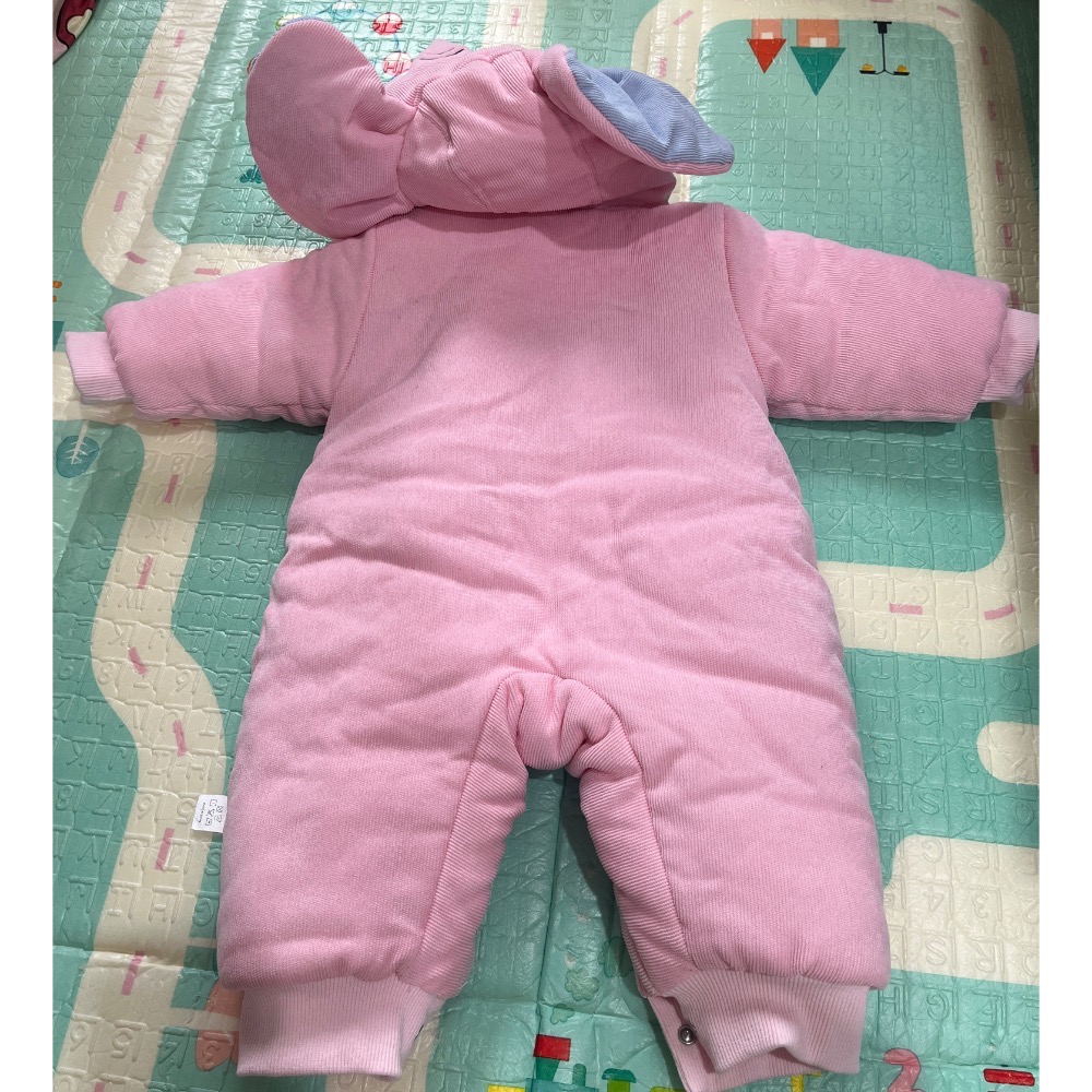 全新 鋪棉 厚 刷絨 連身兔裝 包屁衣～超可愛粉色大象立體大耳朵款（66）-細節圖2
