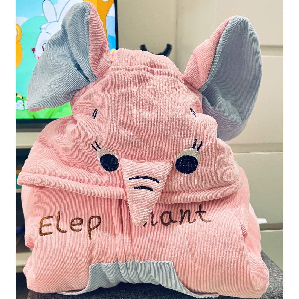 全新 鋪棉 厚 刷絨 連身兔裝 包屁衣～超可愛粉色大象立體大耳朵款（66）-細節圖4