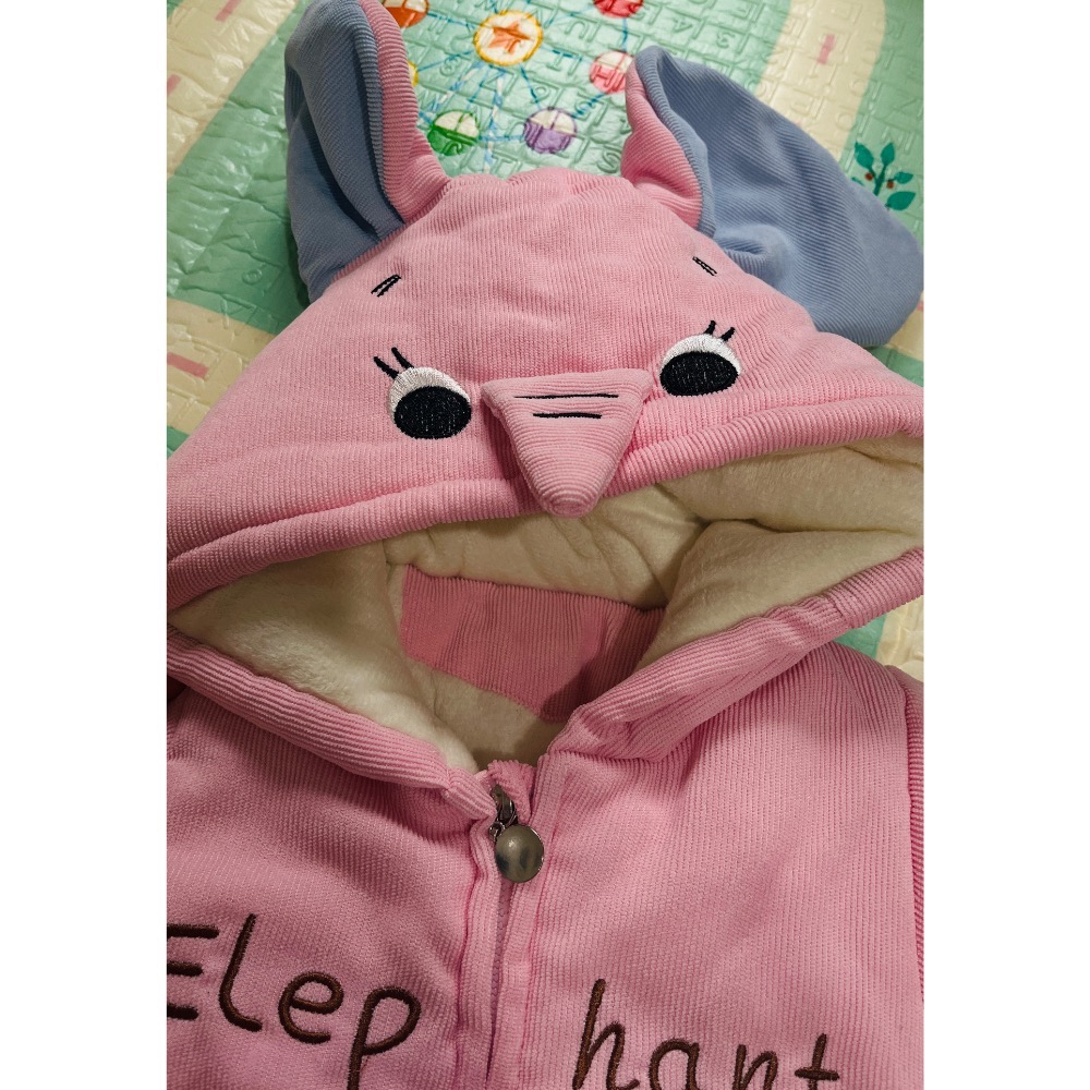 全新 鋪棉 厚 刷絨 連身兔裝 包屁衣～超可愛粉色大象立體大耳朵款（66）-細節圖5