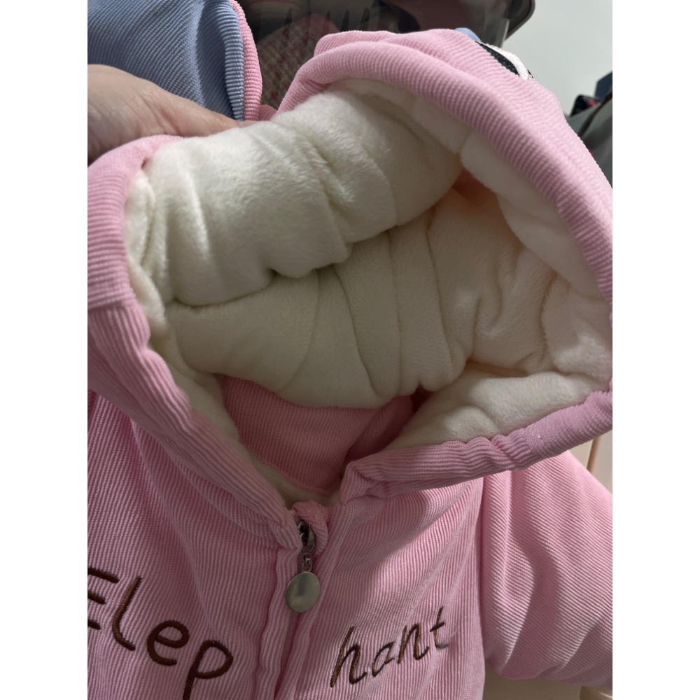 全新 鋪棉 厚 刷絨 連身兔裝 包屁衣～超可愛粉色大象立體大耳朵款（66）-細節圖6