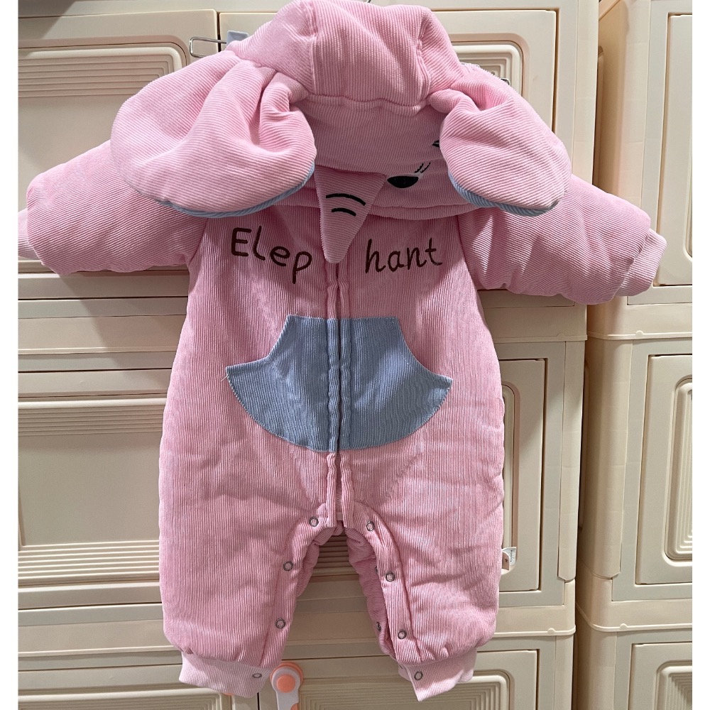 全新 鋪棉 厚 刷絨 連身兔裝 包屁衣～超可愛粉色大象立體大耳朵款（66）-細節圖8