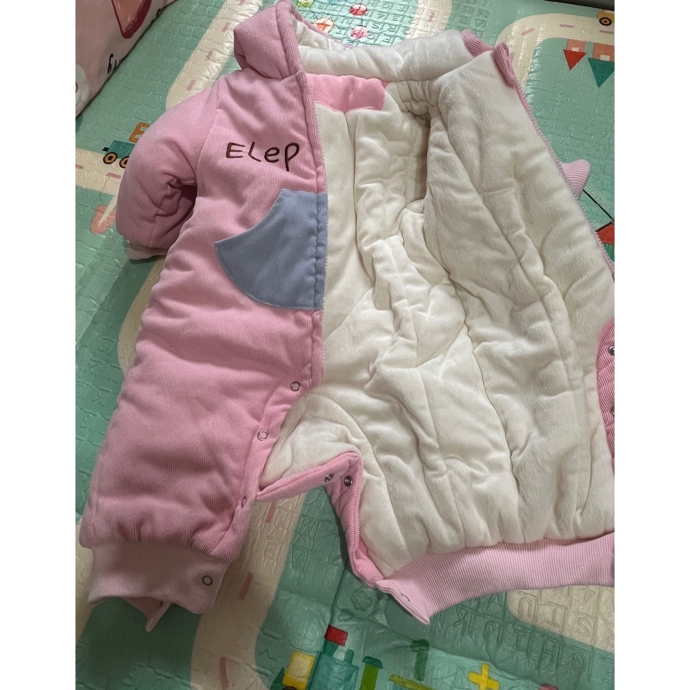 全新 鋪棉 厚 刷絨 連身兔裝 包屁衣～超可愛粉色大象立體大耳朵款（66）-細節圖10