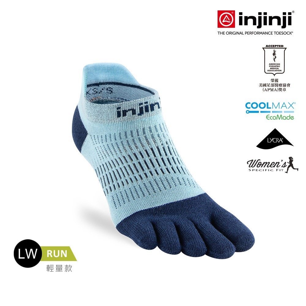 【injinji】女 Run輕量吸排五趾隱形襪NX(鷺藍) - WAA9014 | COOLMAX 女生腳型 吸濕排汗-規格圖3