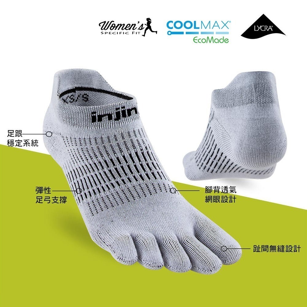 【injinji】女 Run輕量吸排五趾隱形襪NX(灰色) - WAA9093 | 五趾襪 隱形襪 女襪-細節圖4