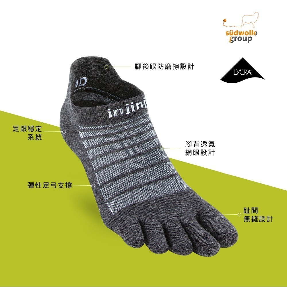 【injinji】Run輕量羊毛五趾隱形襪NX(石板灰) - NAA0794 | 羊毛襪 五趾襪 隱形襪 防臭抗菌襪-細節圖4