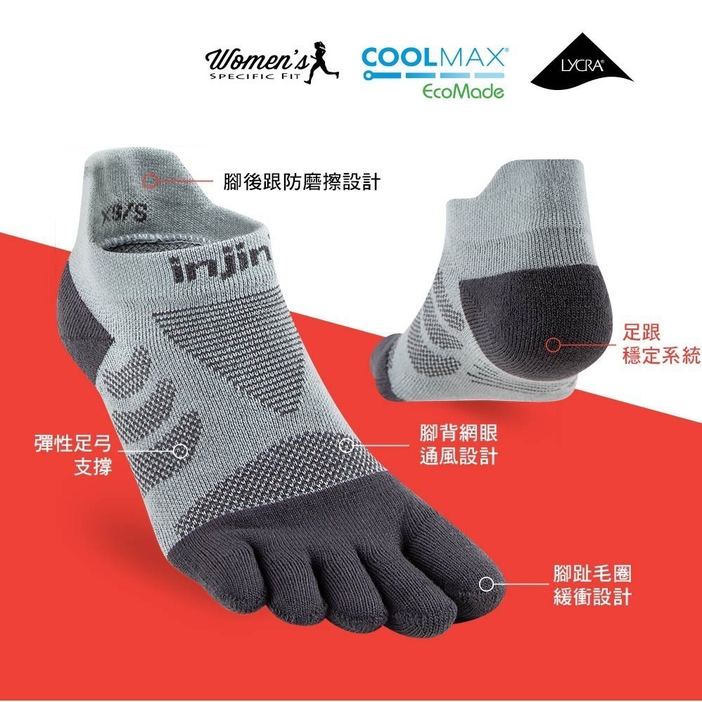 【injinji】女 Ultra Run終極系列五趾隱形襪 (石板灰) - WAA6694 | 五趾襪 隱形襪 女襪-細節圖4