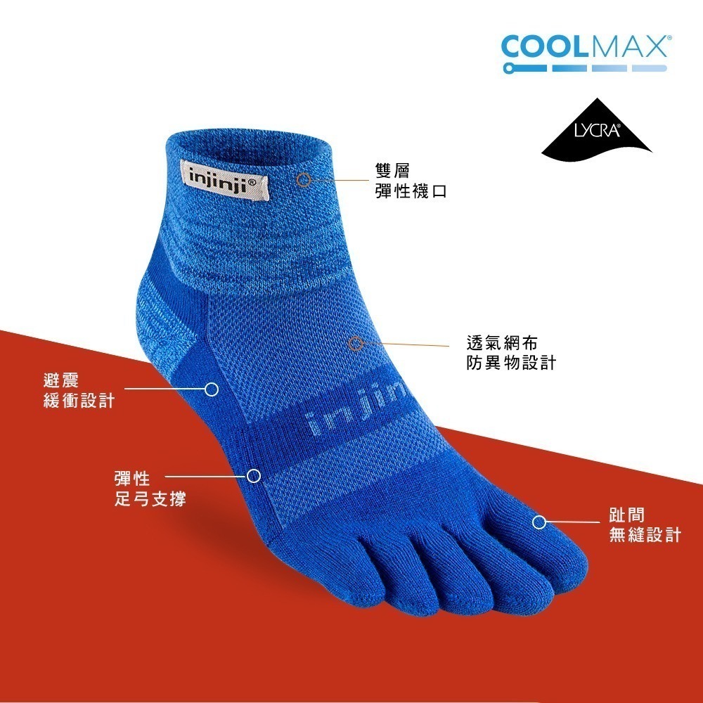 【injinji】Trail野跑避震吸排五趾短襪 (船塢藍) - NAA3655 |厚底防震 五趾襪 短襪 中性襪-細節圖4