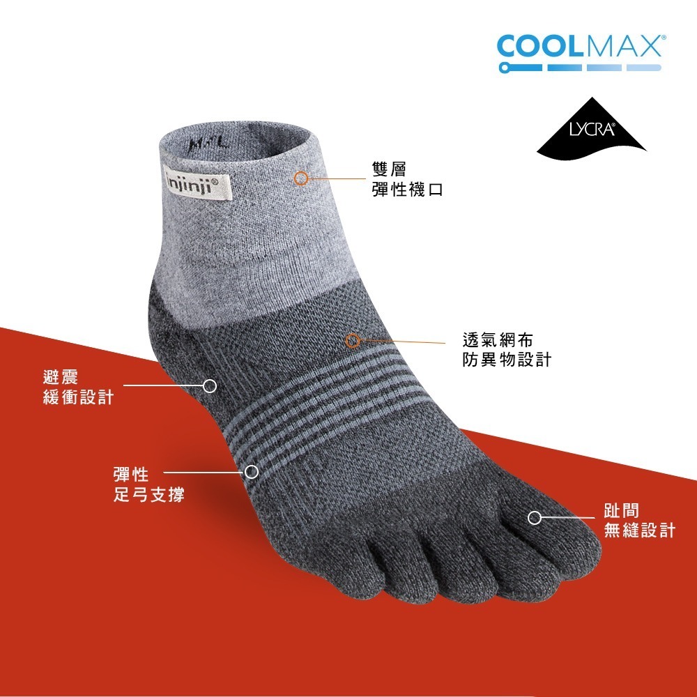 【injinji】女 Trail野跑避震吸排五趾短襪 (黑色) - WAA38 |厚底防震 五趾襪 短襪 女襪-細節圖4