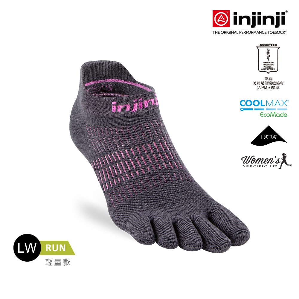 【injinji】女 Run輕量吸排五趾隱形襪NX(碳灰) - WAA9094 | COOLMAX 女生腳型 吸濕排汗-規格圖3