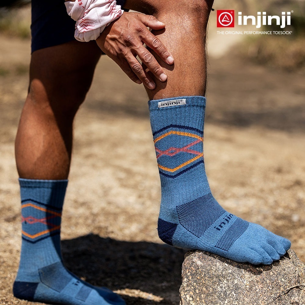 【injinji】Trail野跑避震吸排五趾中筒襪FX (湖泊藍) - NAA375 | 吸濕排汗 厚底防震 防腳底水泡-細節圖3